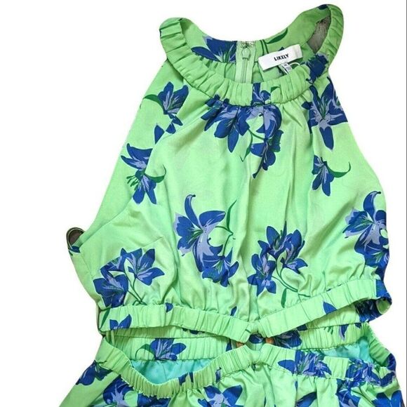 Likely Karrica Dress Pistachio Green Blue Floral Pockets Crepe Cutouts NWT 12 - Picture 4 of 10